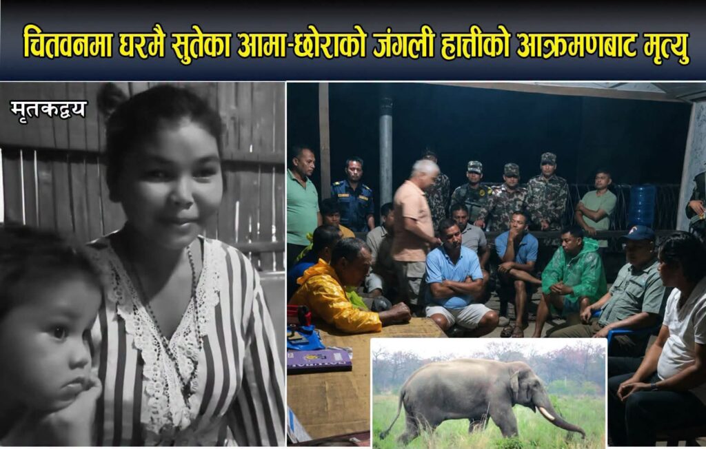 चितवनमा जंगली हात्तीको आक्रमणबाट घरमै सुतेका आमा-छोराको मृत्यु , स्थानीय आन्दोलित
